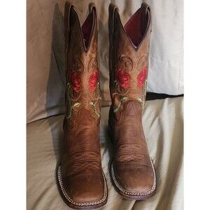 Quincy Boots Red Rose Cowgirl Boots Size 5 Matching Embroidered Leather Belt Set